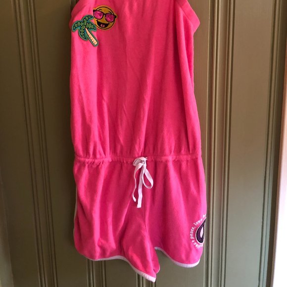 Justice (16/18) Hot Pink Bathing Suit Romper Cover Up W/Summer Graphic Designs - Picture 2 of 3